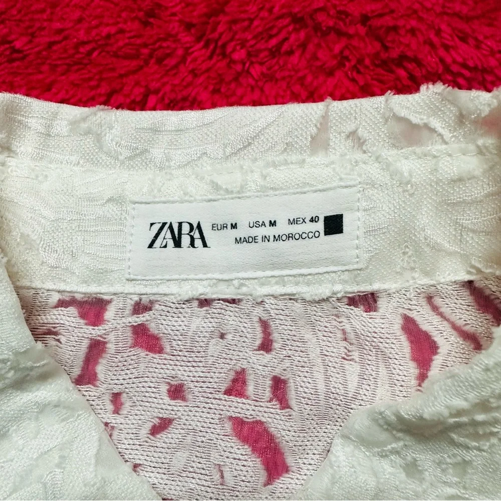 Zara Men's White Lace Button Down Shirt - Picture 5 of 8